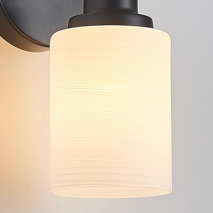 5-Light Bathroom Light Fixtures, E26 Base Vanity Lights for Mirror with Textured Milky White Glass Shade, Modern Kitchen Light Fixtures Wall Sconce Light - Black