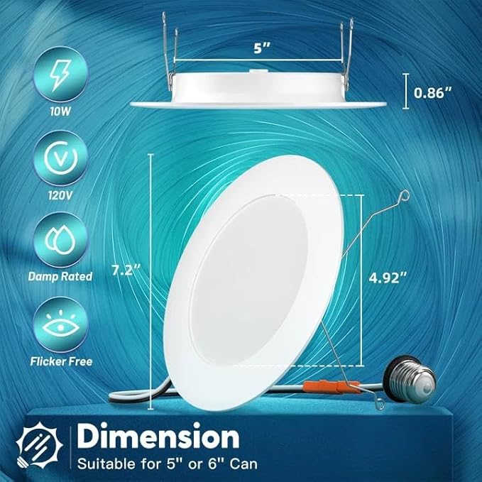 FREELICHT 12 Pack Retrofit LED Recessed Lighting 6 Inch, Selectable 2700K/3000K/4000K/5000K/6000K, Dimmable Flat LED Can Lights, 10W=110W, 1000LM, IC & Damp Rated, ETL & FCC, White