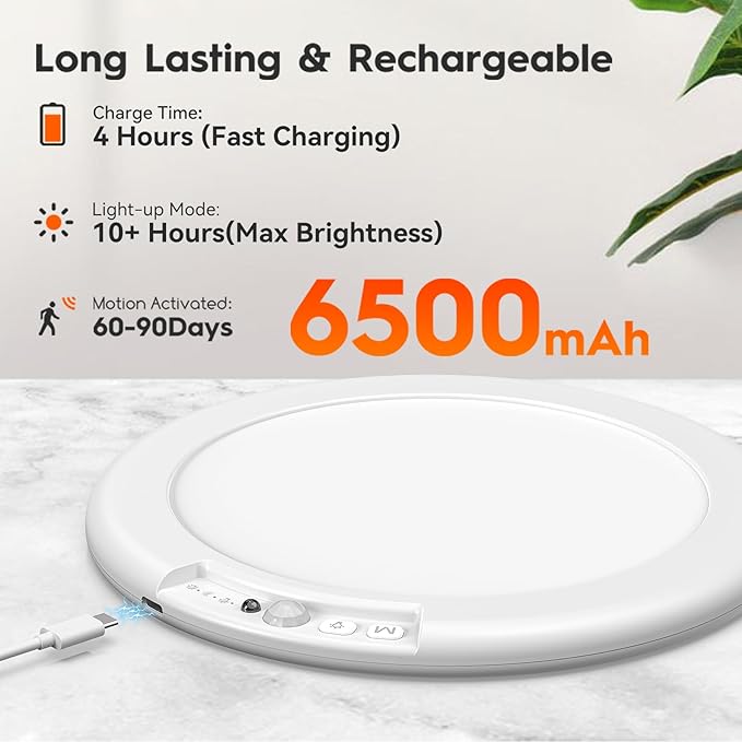 2 Pack Rechargeable Motion Sensor Ceiling Light with Remote, Wireless Battery Operated Closet Light with 13 Colors Changing, 0.55″ Magnetic Lights for Shower Bathroom Closet Hallway Pantry