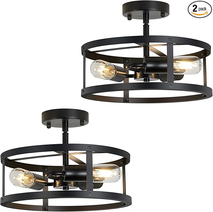 Semi Ceiling Light Fixture,3-Light Black Flush Mount Ceiling Light,13 Inch Hallway Light fixtures Ceiling,Light Fixtures Ceiling Mount for Farmhouse,Kitchen (2, 13.1 inch)