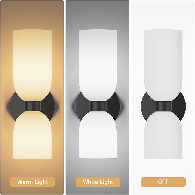 Tipace Black Wall Sconces Set of Two,Modern Bathroom Sconce with Milky White Glass,Hardwired Wall Light Fixtures for Bathroom Living Room Bedroom Hallway,E12 Base(Bulbs Not Included)