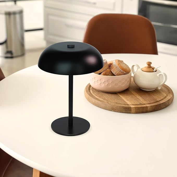 2 Pack Cordless Mushroom Table Lamp with 5200mAh Rechargeable Battery, Portable LED Night Light with Stepless Dimming, 3 Color Modes for Bedroom, Patio, Bar Decor and Coffee Shop Ambiance (Black)