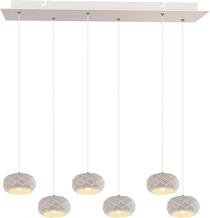 Crust 6 Mini Pendant Lighting White - LED Hanging Light Fixture for Kitchen Island, Bar, Foyer - Cluster Pendants - Dimmable, Adjustable Wire, Lamp Bulb Included