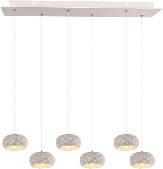 Crust 6 Mini Pendant Lighting White - LED Hanging Light Fixture for Kitchen Island, Bar, Foyer - Cluster Pendants - Dimmable, Adjustable Wire, Lamp Bulb Included