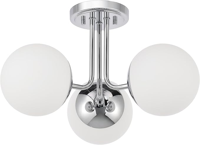 3 Light Semi Flush Mount Chrome Ceiling Light Fixture, Modern Globe Chandelier, Sputnik Farmhouse Lighting for Kitchen Bedroom Bathroom Living Room Corridor Laundry Room Bar