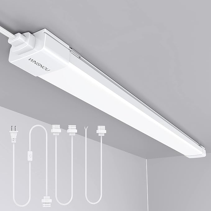 WNSNOU LED Shop Light With Plug, 4FT Waterproof Linkable Tube, 36W Cabinet Lighting 5000K Wired Electric Ceiling With ON/Off Switch, 4000LM Closet Light for Workshop, Room