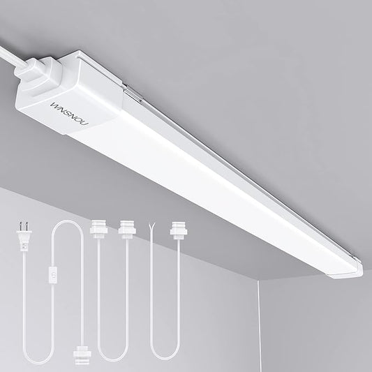 WNSNOU LED Shop Light With Plug, 4FT Waterproof Linkable Tube, 36W Cabinet Lighting 5000K Wired Electric Ceiling With ON/Off Switch, 4000LM Closet Light for Workshop, Room