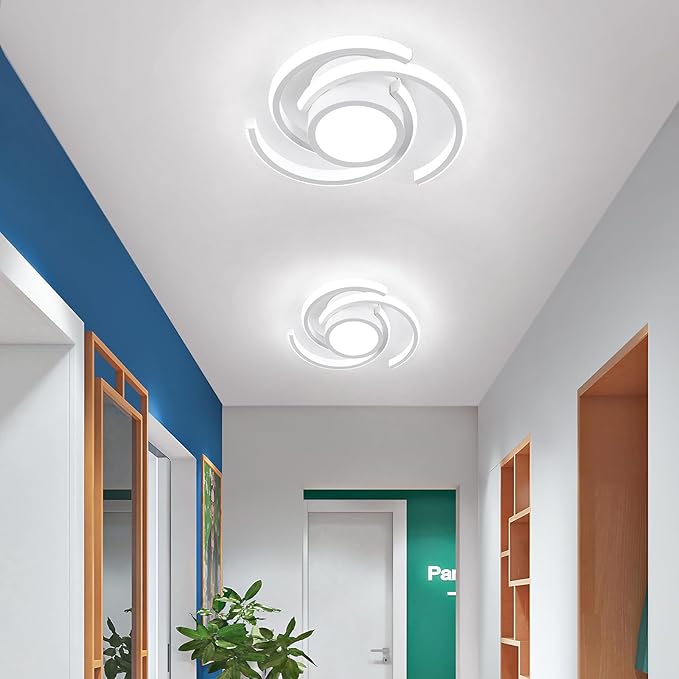 ADISUN LED Modern Ceiling Light,6000K Semi Flush Mount Ceiling Light Fixture,Unique White Ceiling Lights Fixtures for Living Room Bedroom Corridor Aisle Hallway Indoor Ceiling Lamp, 2 Pack