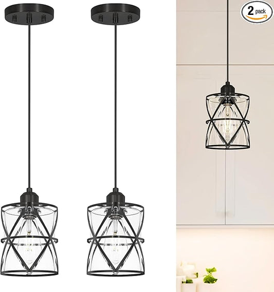 Black Pendant Lights for Kitchen Set of 2, Kitchen Island Pendant Light with Clear Glass, Adjustable Bathroom Pendant Lights, Hanging Kitchen Light over Island,59'' Cord for,Bedside Table,Hallway