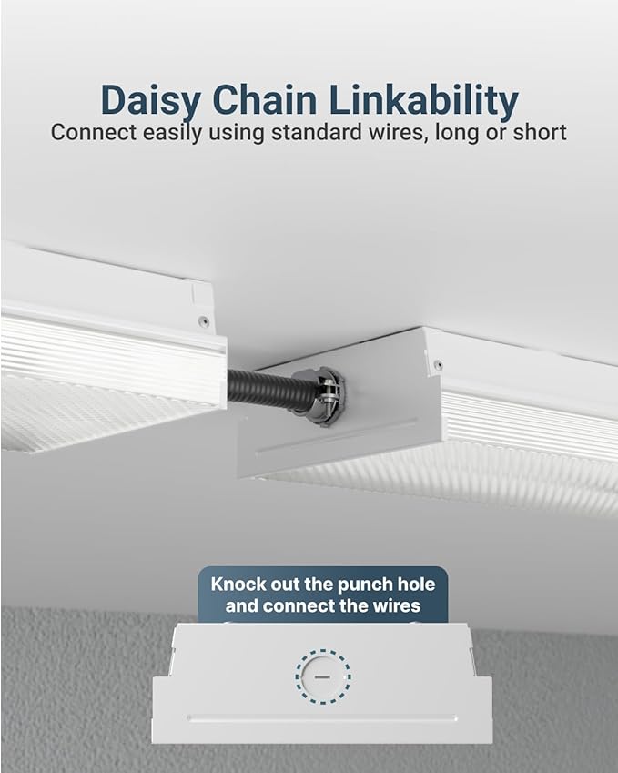 Sunco Linkable LED Shop Lights 4 Pack - 7 Inch Wraparound Garage Ceiling Light, 6500 Lumens, Commercial Industrial Warehouse, 3CCT Selectable (4000K/5000K/6000K), 12.5W/25W/50W, AC120-277V, ETL