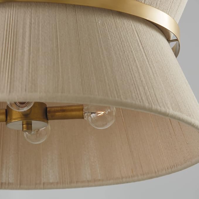 Capital Lighting 341281NP Cecilia Transitional Art Deco Luxe Hand-Wrapped Bleached Natural Rope Tapered Pendant Light Fixture, 8-Light 480 Total Watts, 14" H x 24" W, Patinaed Brass