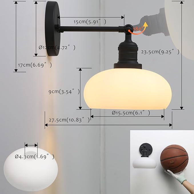 Pathson Milk White Glass Wall Sconce Lamp, Hardwired Vintage Bathroom Vanity Light Fixture for Wall Painting, Living Room, Foyer, Kitchen Sink, Bedroom, Farmhouse Lighting