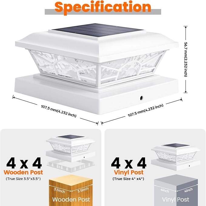 Brightever 4x4 3.5x3.5 Solar Post Cap Lights, 12-Pack Outdoor Solar Powered Fence Post Lights Fit Vinyl/Wood Posts, 2 Modes(Warm/Cool Light), Solar Waterproof Deck Post Lights for Garden, Patio, White