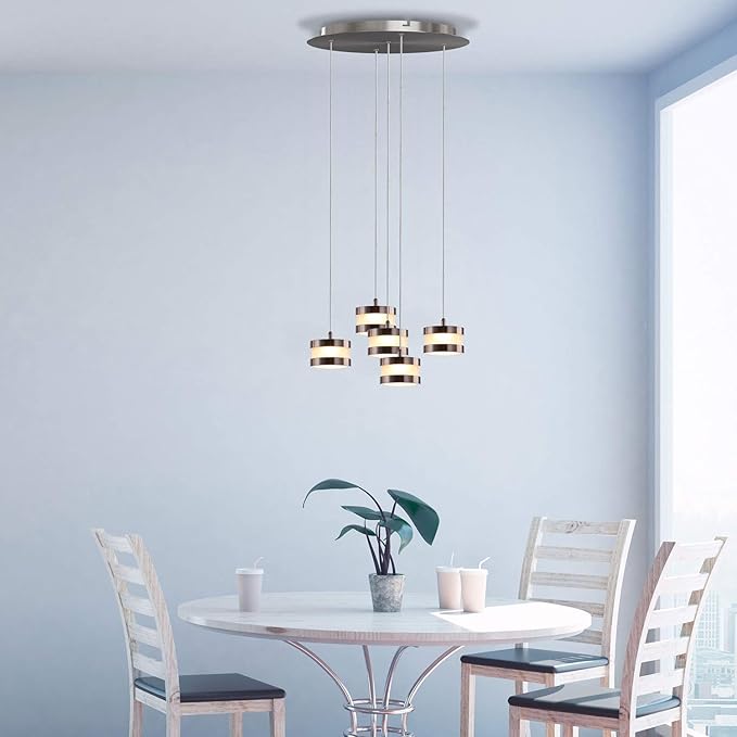 Mercury 5 Mini Pendant Lighting Nickel - LED Hanging Light Fixture for Kitchen Island, Bar, Foyer - Cluster Pendants - Dimmable, Adjustable Wire, Lamp Bulb Included