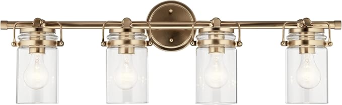 Kichler Brinley 4-Light Bathroom Vanity Light Fixture with Clear Glass in Champagne Bronze, Industrial Farmhouse Style for Mirror Lighting (32.5" x 10.25" x 6.75"), 45690CPZ