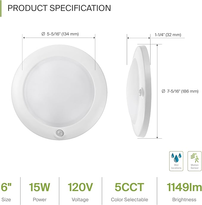ASD 6 Pack Motion Sensor LED Disk Lights 6 Inch, 15W 5CCT 2700-5000K 1149LM CRI90+, Indoor Ceiling Flush Mount Light Fixture, Low Profile Lighting for Closet, Hallway, Pantry, Porch, Garage, White, UL