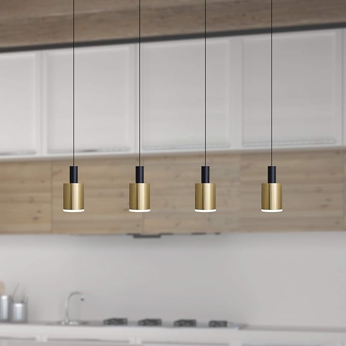 Virgo 4 Mini Pendant Lighting Black-Brass - LED Hanging Light Fixture for Kitchen Island, Bar, Foyer - Cluster Pendants - Dimmable, Adjustable Wire, Lamp Bulb Included