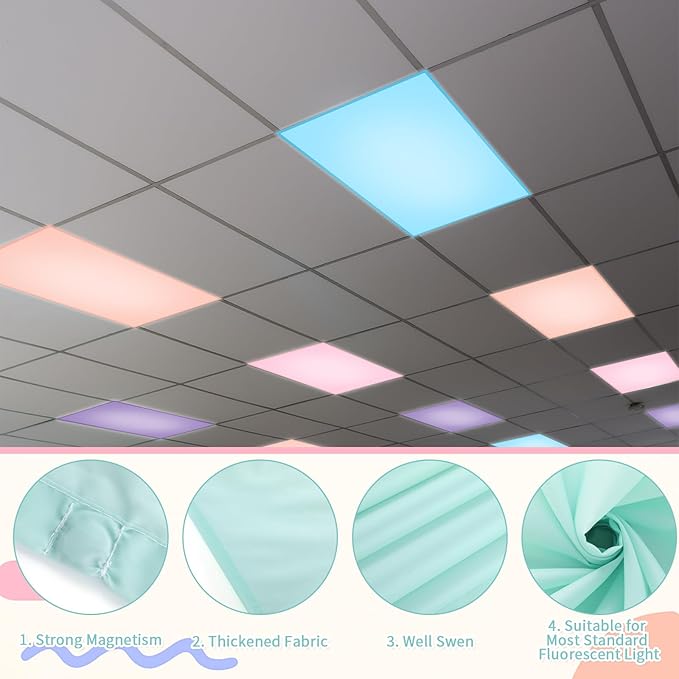 6 Pcs Fluorescent Light Covers 4 x 2 ft Magnetic Ceiling Light Covers Lights Filters for Classroom Office Home School(Creamy Color)