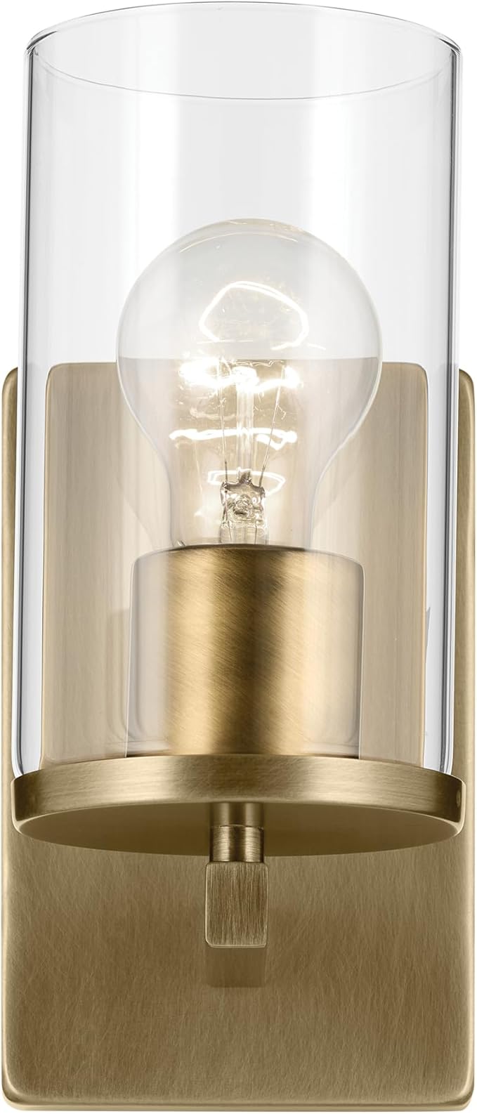 Kichler Crosby 4.5" 1-Light Wall Sconce Bathroom Light Fixture with Clear Glass in Natural Brass for Powder Room, Hallway, Kitchen, Bedroom (4.5" x 9.25"), 45495NBRCLR