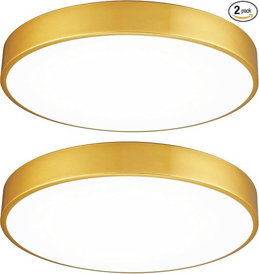 2 Pack Gold LED Ceiling Light Fixture Flush Mount 15 inch 36W, Dimmable Light Fixtures Flush Mount LED, Modern Kitchen Close to Ceiling for Bedroom, Bathroom, Living Room