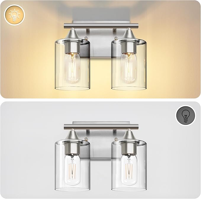 Bathroom Vanity Light Fixture, 2-Light Brushed Nickel Over Mirror, Modern for Bedroom Vanity Table Hallway