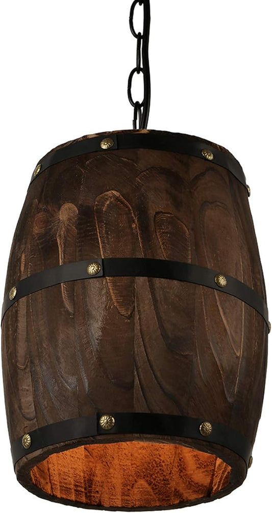 Newrays Antique Wood Wine Barrel Pendant Lamp Hanging Rustic Unique Kitchen Bar Ceiling Lamp Light Fixtures (XS)