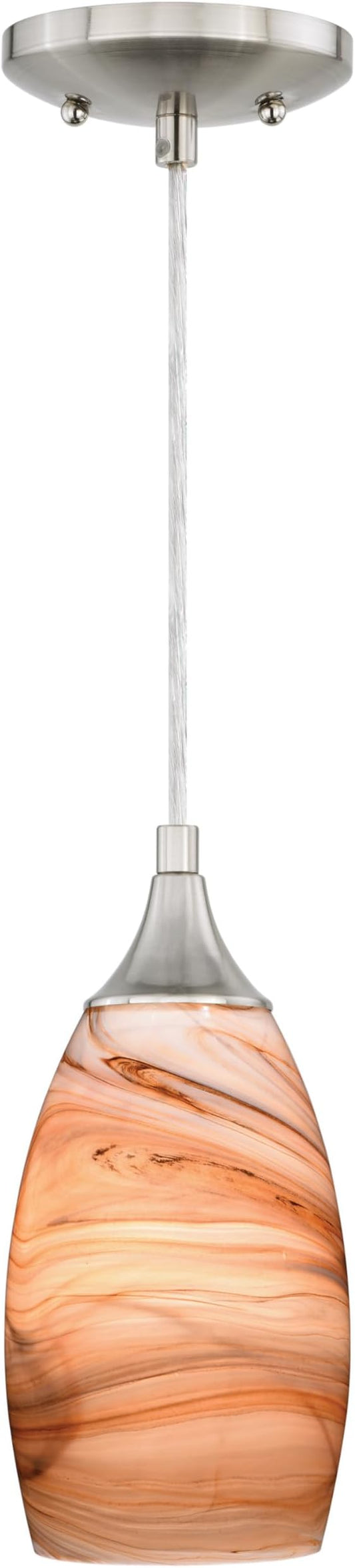VAXCEL Milano Satin Nickel Mini Pendant Ceiling Light Amber Swirl Glass