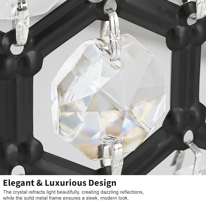 Black Crystal Ceiling Light Fixture - Modern Semi Flush Mount Ceiling Light for Hallway, Kitchen Lighting Fixtures Ceiling, Dazzling Prism Chandelier for Foyer Closet Bedroom, 3 Light, 12 in
