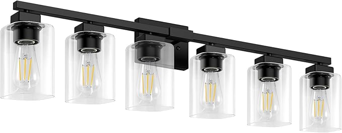 BesLowe 37" 6-Light Bathroom Light Fixture, Modern Black Vanity Light, Bathroom Lighting Fixtures Over Mirror, Matte Black Bathroom Wall Lamp, Wall Lights for Living Room Bedroom Hallway