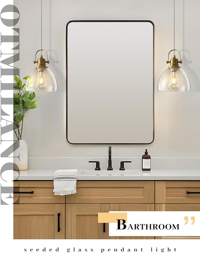 Gold Glass Pendant Lights Kitchen Island, 7.5" Blown Glass Pendant Light, Gold Modern Pendant Lights 1-Pack, Kitchen Hanging Lights for Kitchen Island, Dining Room, Bathroom, Cafe