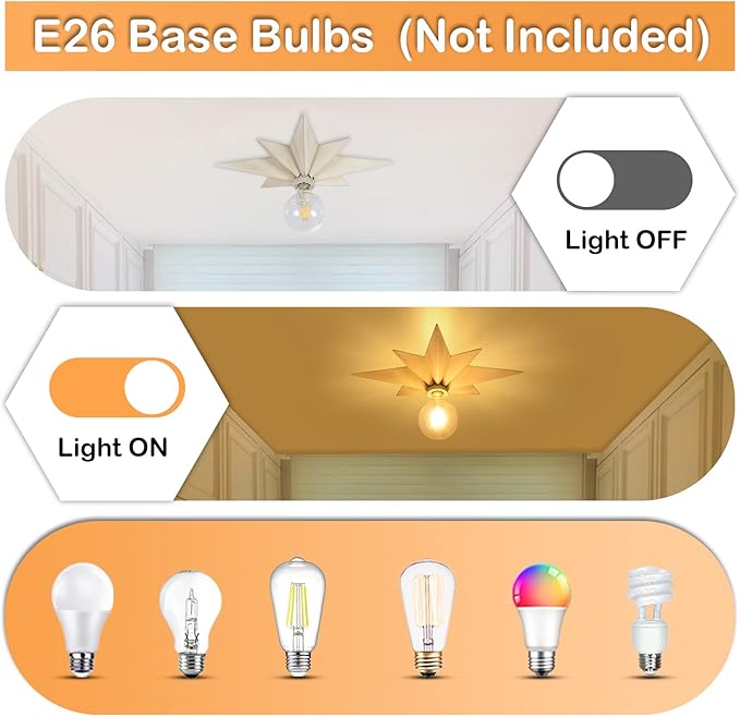 Airposta 16 inch Flush Mount Ceiling Light, Modern Farmhouse White Star Ceiling Light, Vintage Star Light Fixtures Ceiling for Hallway, Entryway, Study Room, Bedside, Stair, Foyer, Kitchen, Bathroom