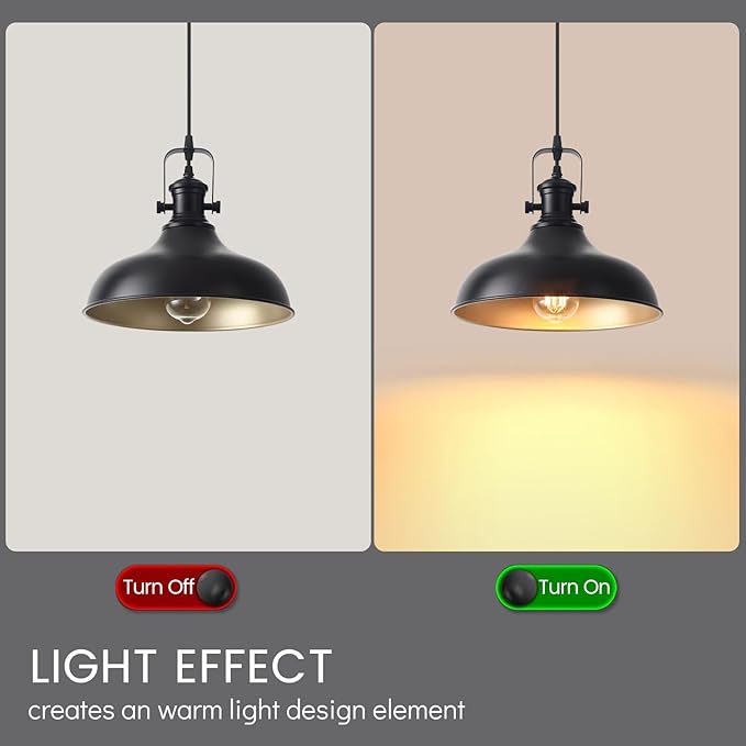 Black Pendant Lights Kitchen Island 3 Pack, 11.41" Kitchen Pendant Lighting, Farmhouse Pendant Light, Industrial Pendant Light, Island Lights for Kitchen Dining Room Bedroom