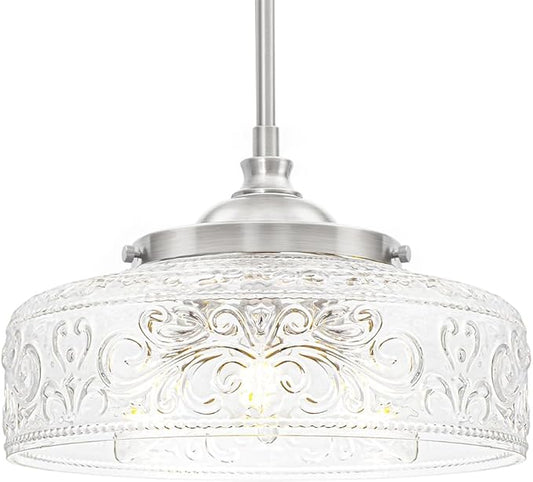 Brushed Nickel Pendant Light with Clear Glass Lampshade, 3-Light Adjustable Pendant Lights Kitchen Island, Vintage Kitchen Pendant Light Ceiling Hanging Lights for Dining Room Hallway Bathroom, E12*3