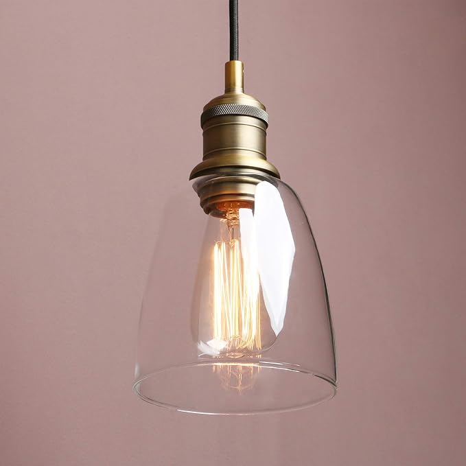 Yosoan 1-Light Vintage Edison Hanging Pendant Light, Indoor Modern Hardwired Mini Oval Cone Clear Glass Shade for Kitchen Bathroom Porch Living Room Dinning Room Office Restaurants Bar Island(Antique)