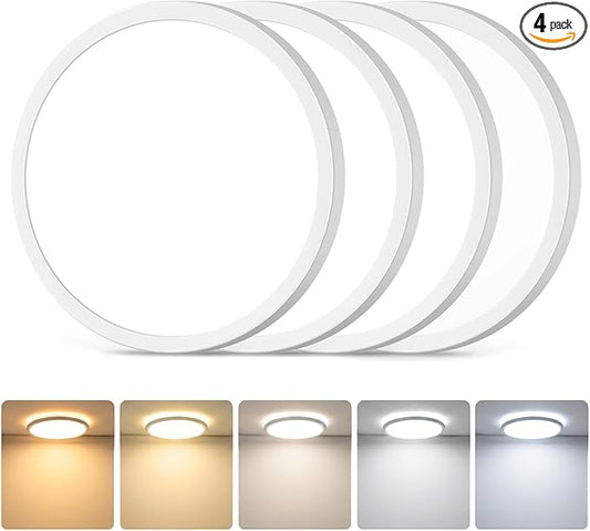 GoBright 4-Pack 7 Inch Dimmable LED Flush Mount Ceiling Lights, 15W 1800LM Ultra Thin Round Light Fixtures Ceiling Mount, 2700K-6500K 5CCT Selectable, Modern LED Lamps for Stairwell, Basement, White