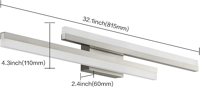 PRESDE 32inch LED Vanity Light Brushed Nickel Bathroom Light Fixtures Over Mirror Modern Bath Wall Lighting Bar