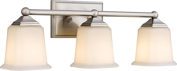 Tawson Nox Vintage 3-Light Vanity Light Modern Wall Sconce Lighting Brushed Nickel with White Glass Shade for Bathroom, Hallway, Entryway, Kitchen, Mirror, Laundry Room