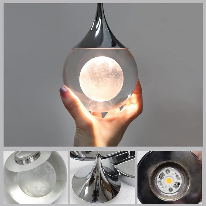 Sedelan LED Crystal Wall Sconce, Moon Modern Wall Light Fixture, 5W Dimmable Wall Lights for Bedroom Bedside Living Room Bathroom Corridor Hallway, Chrome