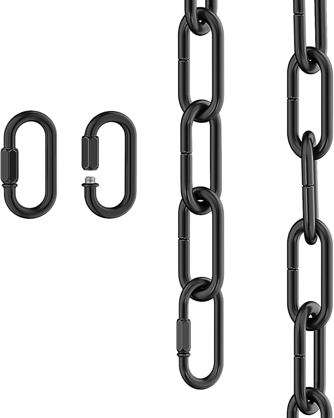 garini 6 Feet Industrial Black Light Fixture Chain, Adjustable Metal Pendant Chandelier Chain Extension with Detachable Link, Maximum Load is 66 Pounds