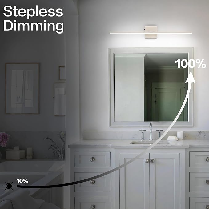 ZUZITO 30 Inch Modern Vanity Light for Bathroom Brushed Nickel Over Cabinet Arm Extra Wide LED Bar 5CCT Selectable CRI85+ ETL