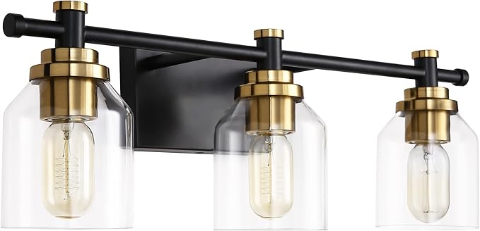 SOLFART Vintage 3-Light Bathroom Vanity Light Over Mirror Globe Vanity Light Fixtures for Bathroom Glass Shade Bath Fixtures 3 Lights