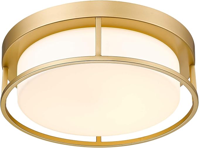 LED Ceiling Light Fixture, 12 Inch 24W 950Lumens Flush Mount Light Fixture, Dimmable 3000K, Gold Finish with Opal Frosted Glass, Round Close to Ceiling Lights for Bedroom, Kitchen