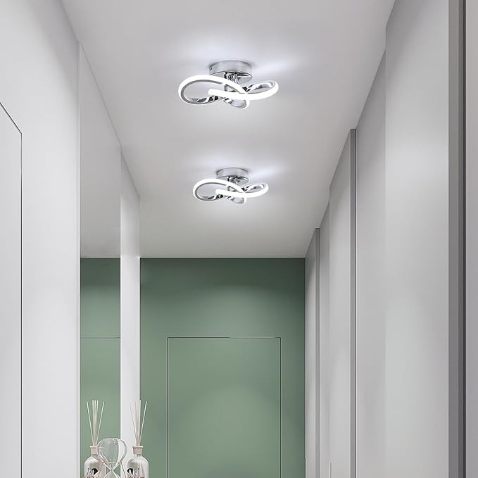 Modern LED Ceiling Light, 22W LED 6500K Cool White Spiral Design Hallway Ceiling Light Fixtures for Corridor Aisle Balcony Kitchen(Silver)