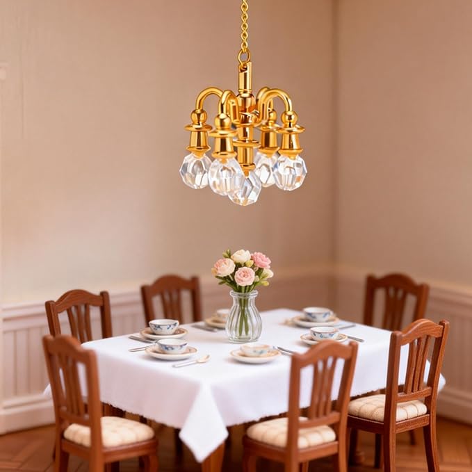 TOYANDONA 2Pcs Dollhouse Chandelier 1:12 Scale - 5 Head Hanging Chandelier Pendant Doll House Ceiling Lights Lamp Miniature Dollhouse Lights for Doll House Accessories Decorations