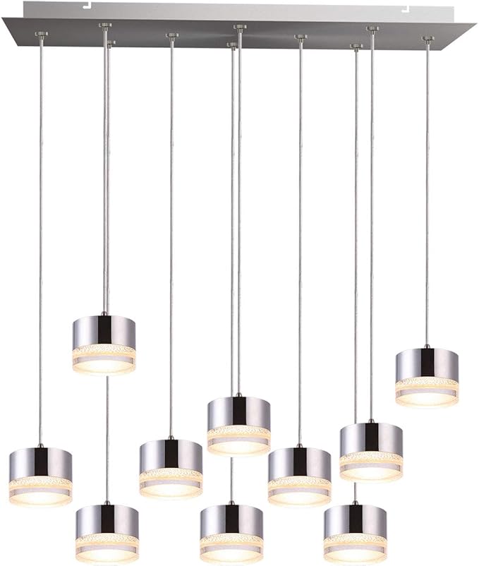 Jupiter 10 Mini Pendant Lighting Nickel - LED Hanging Light Fixture for Kitchen Island, Bar, Foyer - Cluster Pendants - Dimmable, Adjustable Wire, Lamp Bulb Included