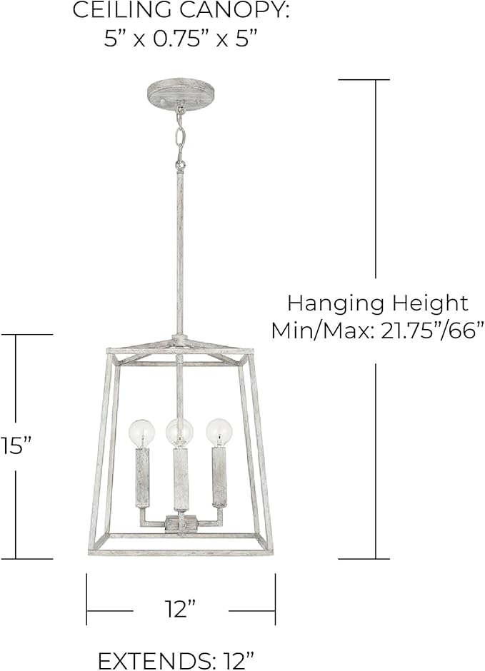 Capital Lighting 537641MS Thea Lantern Foyer Pendant, 4-Light 240 Total Watts, 15" H x 12" W, Mystic Sand