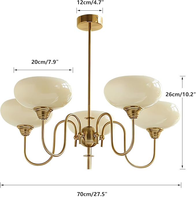BOKT Gold Vintage Chandelier Modern 5-Light Globe Chandelier with Smooth Lampshade Sputnik Pendant Light Dining Room Chandeliers for Living Room Bedroom