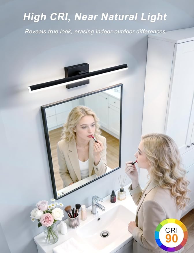 IZORRO Modern Bathroom Vanity Light 24 inch, Rotatable, 16W Dimmable Led Bathroom Light Fixture Over Mirror, Black Vanity Light Bar (Cool White 6000K)