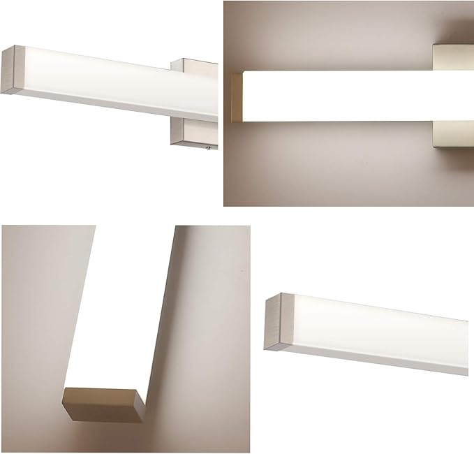 40 Inch Brushed Nickel LED Bathroom Vanity Light, 24W 4000K Natural White Square Wall Fixture, Modern Lighting for Over Mirror, Damp Rated
