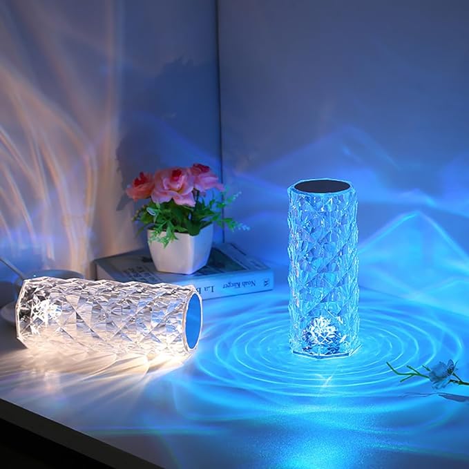 Portable Crystal Table Lamp,16 Color Touch Control Rechargeable Lamp,Crystal Bedside Lamp,Night Light,Room Decor Desk Lamp,Bedroom,Living Room,Kitchen,Dining Room Lamp (16-Color Rose)